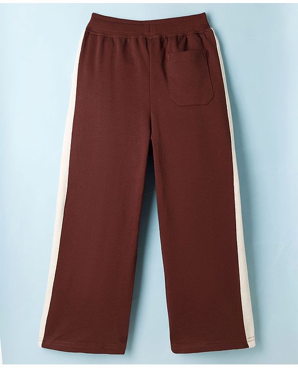 Pine Kids Knit Full Length Solid Colour Track Pant with Tape Detailing - Black