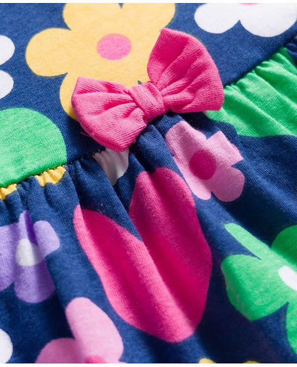 Babyhug 100% Cotton Knit Sleeveless Floral Printed Frock With Bloomer - Multicolour