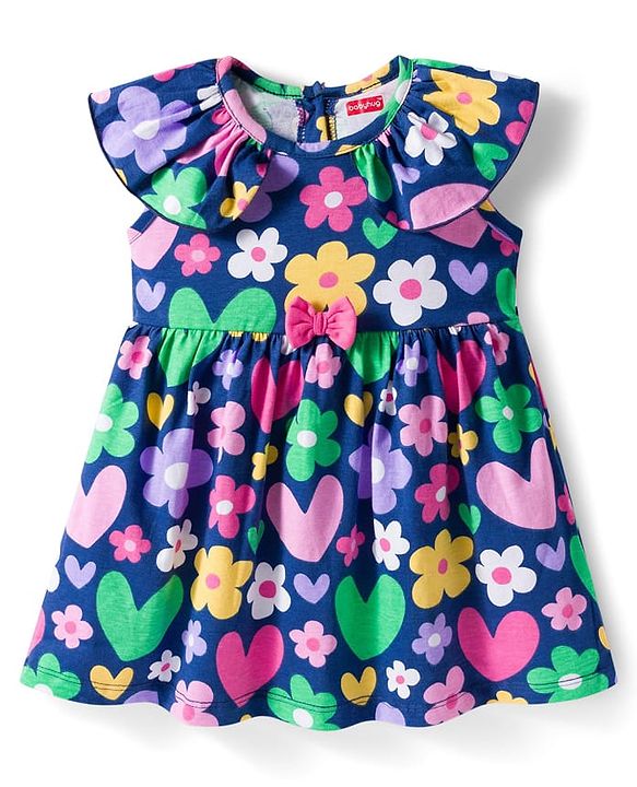 Babyhug 100% Cotton Knit Sleeveless Floral Printed Frock With Bloomer - Multicolour