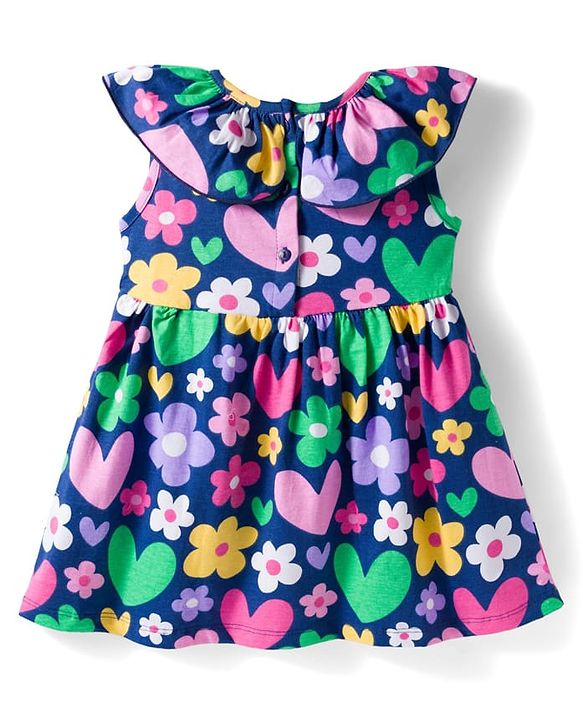 Babyhug 100% Cotton Knit Sleeveless Floral Printed Frock With Bloomer - Multicolour
