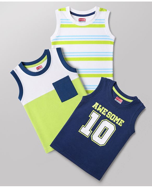 Babyhug Cotton Knit Sleeveless Printed Tank T-Shirts Pack of 3 - Multicolor