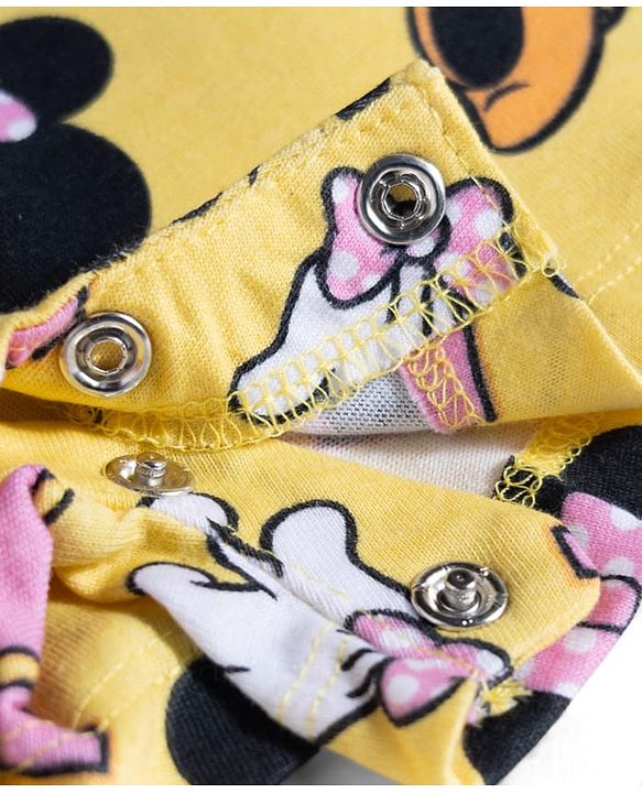Babyhug Disney Single Jersey Knit Sleeveless Dress with Minnie Mouse Print - Yellow