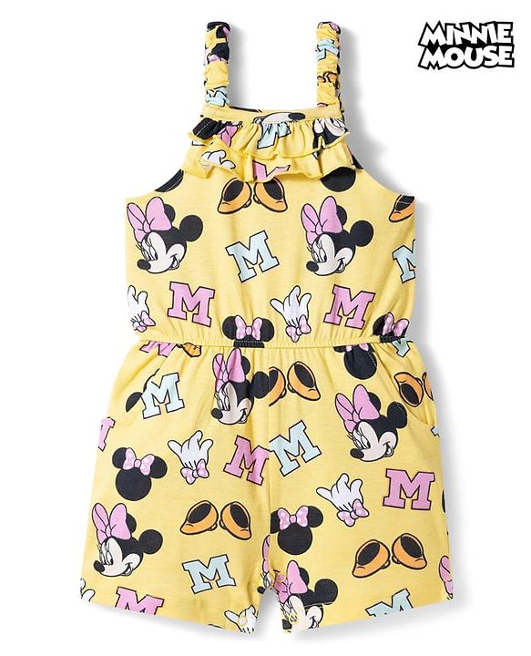 Babyhug Disney Single Jersey Knit Sleeveless Dress with Minnie Mouse Print - Yellow
