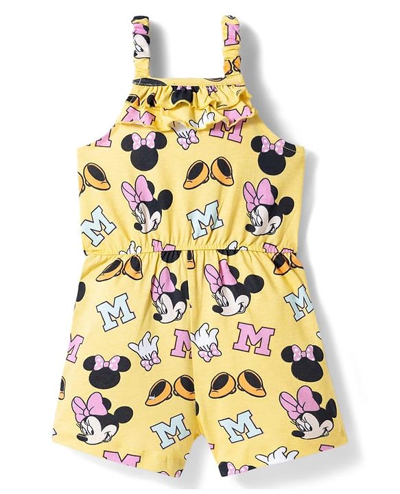 Babyhug Disney Single Jersey Knit Sleeveless Dress with Minnie Mouse Print - Yellow