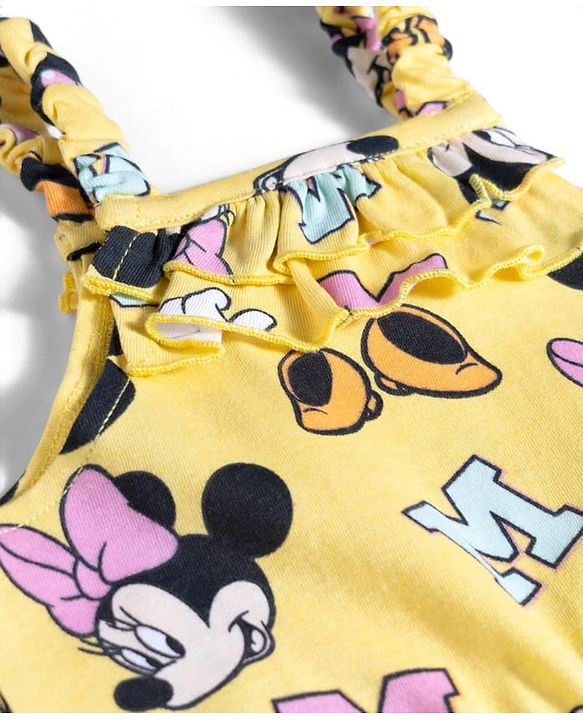Babyhug Disney Single Jersey Knit Sleeveless Dress with Minnie Mouse Print - Yellow