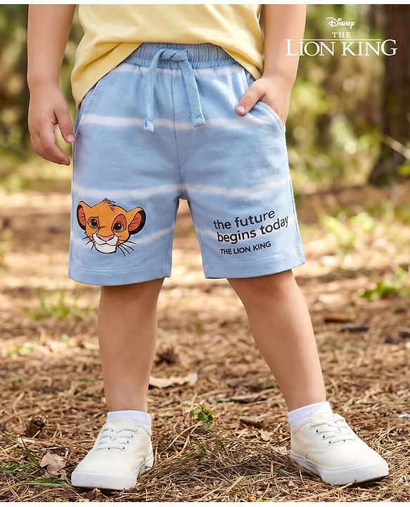 Babyhug Disney Terry Knit Knee Length Shorts with Lion King Graphics - Blue