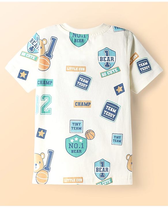 Babyhug Cotton Knit Half Sleeves T-Shirt With Teddy Bear Print - Multicolor