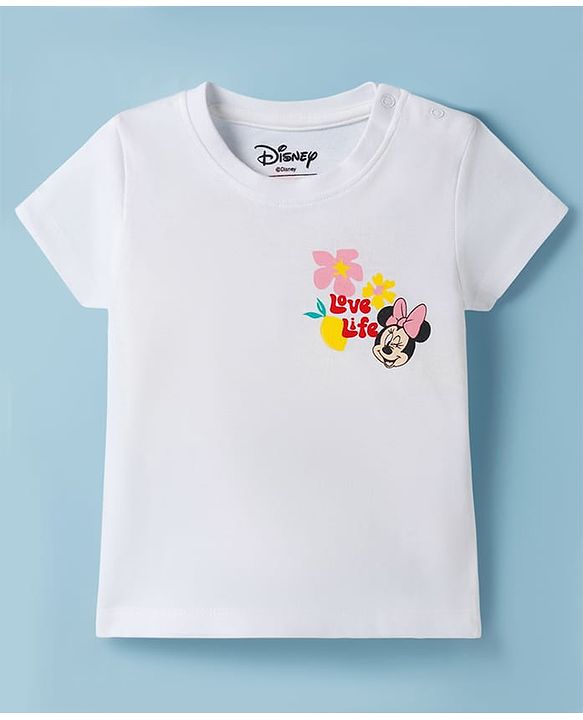 Babyhug Disney Single Jersey Knit Half Sleeves T-Shirt & Shorts Set with Minnie Mouse Graphic - White