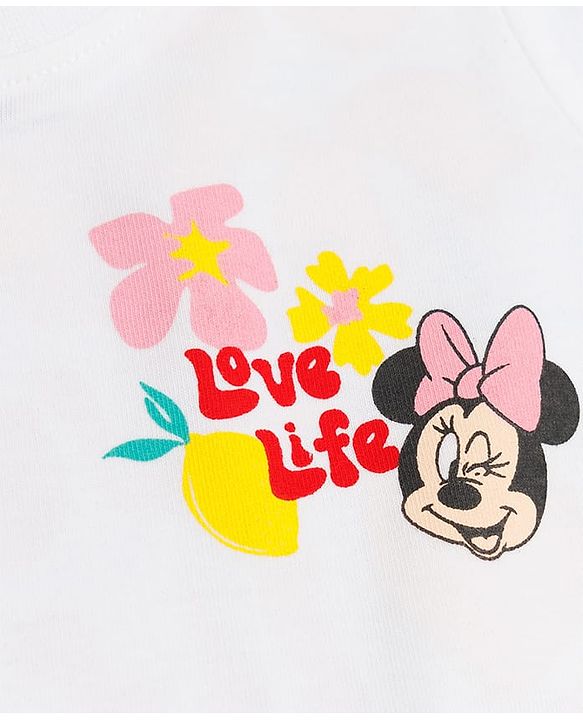 Babyhug Disney Single Jersey Knit Half Sleeves T-Shirt & Shorts Set with Minnie Mouse Graphic - White