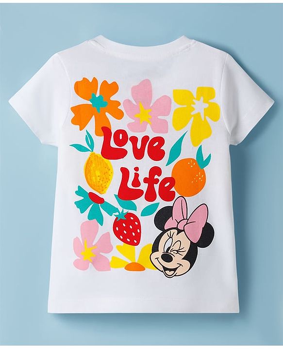 Babyhug Disney Single Jersey Knit Half Sleeves T-Shirt & Shorts Set with Minnie Mouse Graphic - White