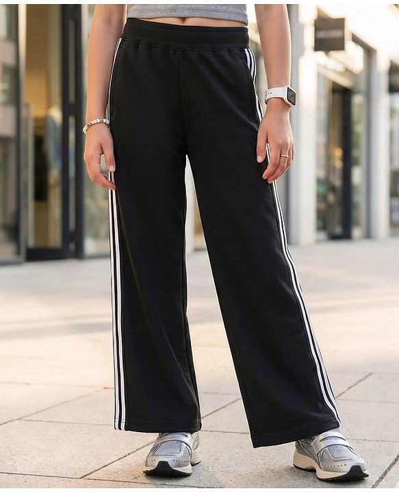 Pine Kids Knit Full Length Track Pant with Striped Design - Black