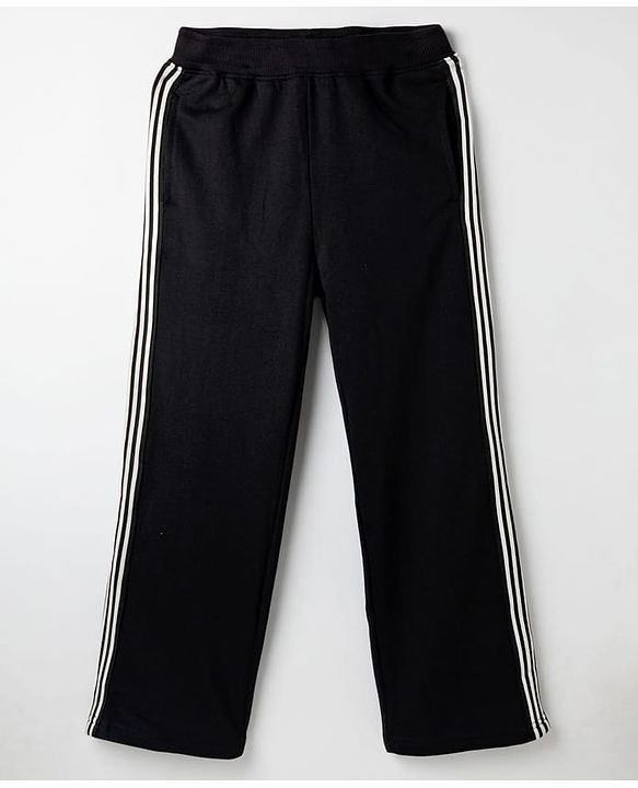 Pine Kids Knit Full Length Track Pant with Striped Design - Black