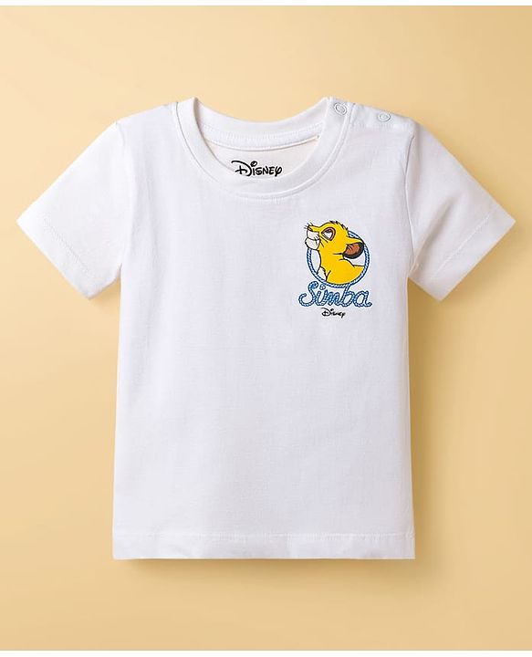 Babyhug Disney Single Jersey Knit Half Sleeves T-Shirt & Shorts Set With Lion King Graphics - White