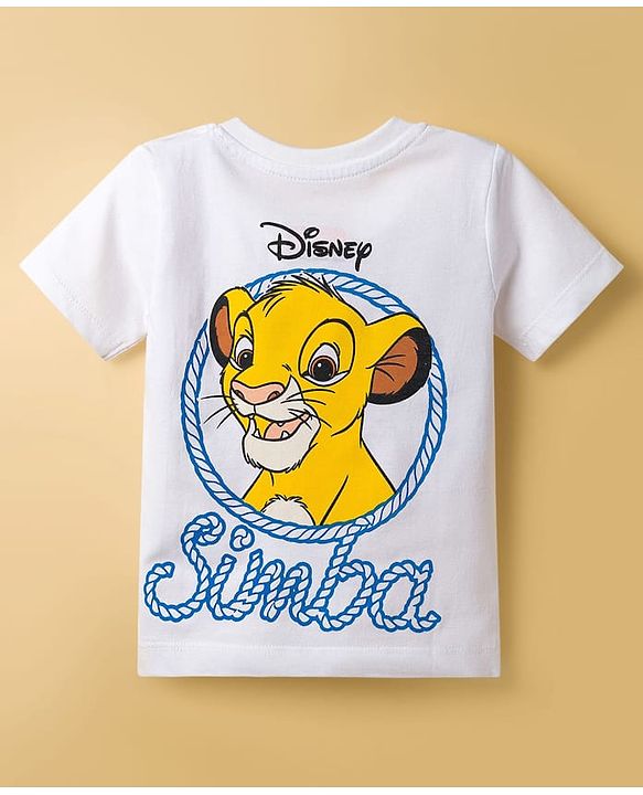 Babyhug Disney Single Jersey Knit Half Sleeves T-Shirt & Shorts Set With Lion King Graphics - White