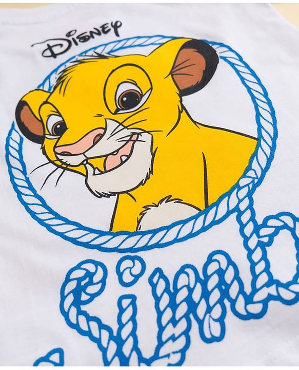 Babyhug Disney Single Jersey Knit Half Sleeves T-Shirt & Shorts Set With Lion King Graphics - White