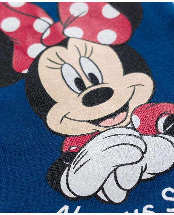 Babyhug Disney 100% Cotton Knit Half Sleeves T-Shirt & Pant Set With Minnie Mouse Graphics - Navy Blue