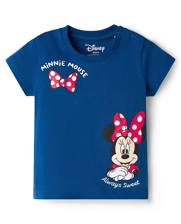 Babyhug Disney 100% Cotton Knit Half Sleeves T-Shirt & Pant Set With Minnie Mouse Graphics - Navy Blue