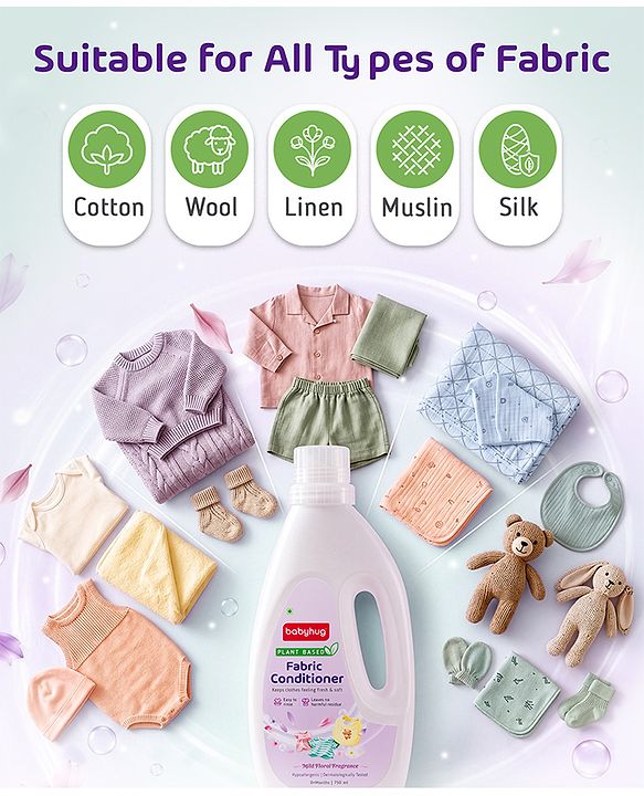 Babyhug Plant Based Fabric Conditioner with Gentle Floral Freshness - 750 ml| Long Lasting| No Harmful Residue| Maintains Fabric Shine|Prevents Stiffness| All types for Fabric| Dermatologically Tested