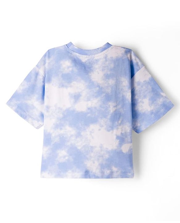 Pine Kids Disney Single Jersey Knit Drop Shoulder Half Sleeves  Tie & Dye T-Shirt & Shorts Set with Mickey Mouse Graphic - Blue