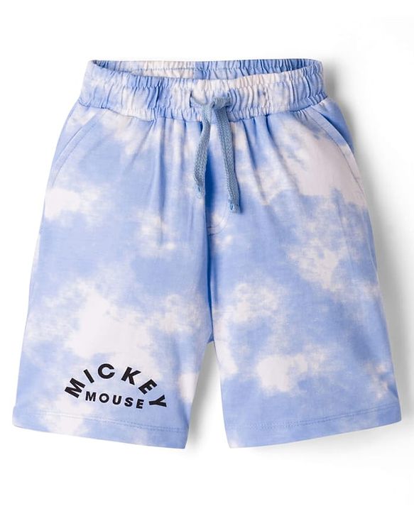Pine Kids Disney Single Jersey Knit Drop Shoulder Half Sleeves  Tie & Dye T-Shirt & Shorts Set with Mickey Mouse Graphic - Blue