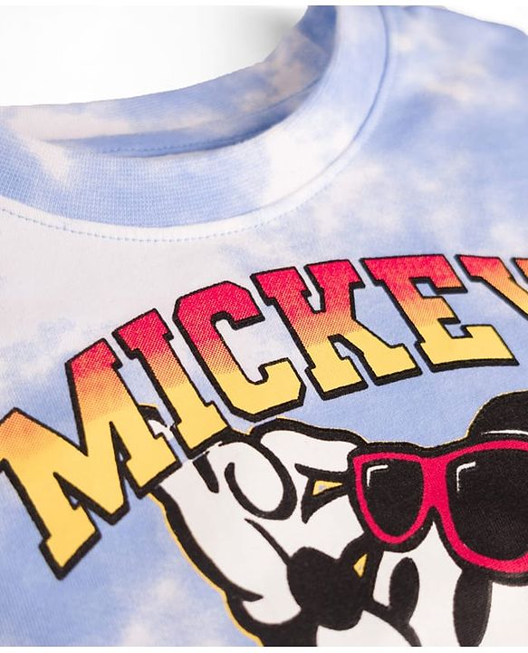 Pine Kids Disney Single Jersey Knit Drop Shoulder Half Sleeves  Tie & Dye T-Shirt & Shorts Set with Mickey Mouse Graphic - Blue