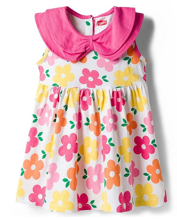 Babyhug Single Jersey Knit Sleeveless Floral Printed Frock with Bloomer & Headband - Multicolor