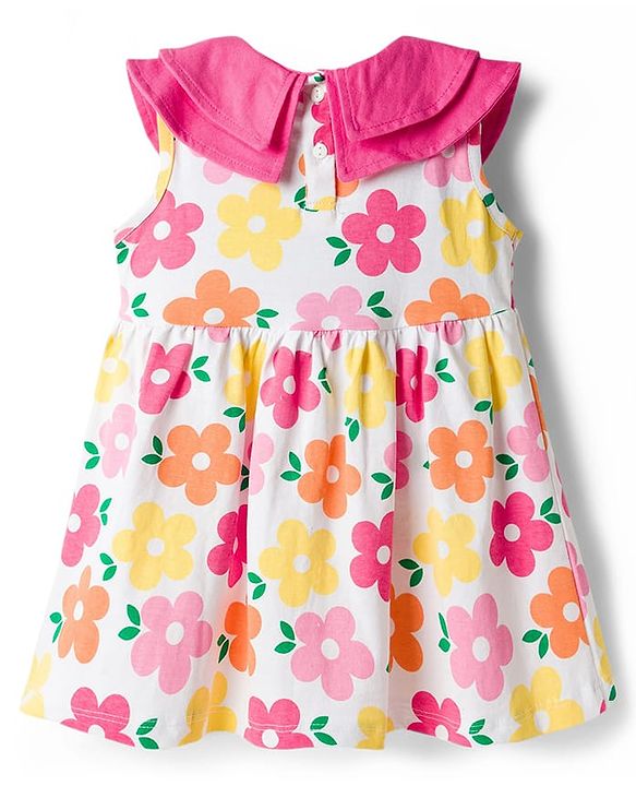 Babyhug Single Jersey Knit Sleeveless Floral Printed Frock with Bloomer & Headband - Multicolor