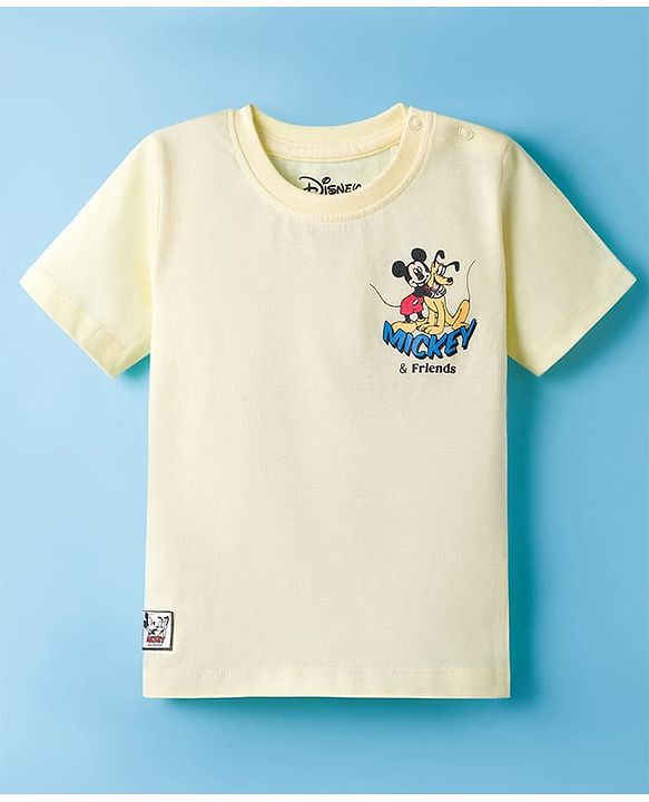 Babyhug Disney Single Jersey Knit Half Sleeves T-Shirt With Mickey Mouse & Friends Graphics - Yellow