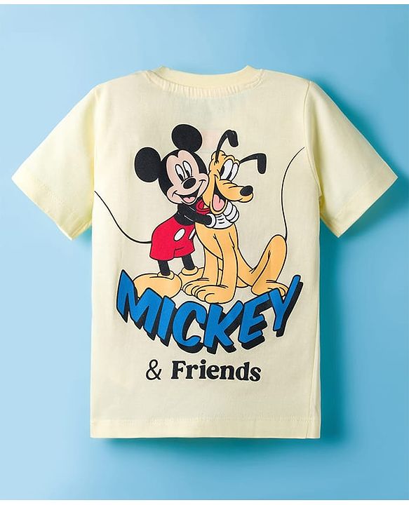 Babyhug Disney Single Jersey Knit Half Sleeves T-Shirt With Mickey Mouse & Friends Graphics - Yellow