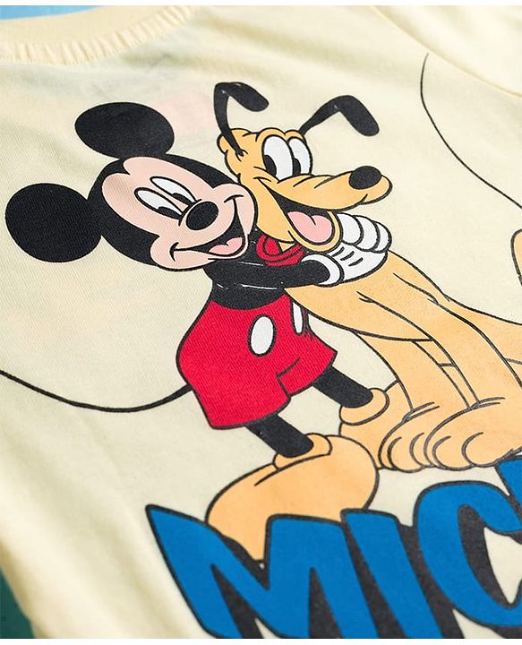 Babyhug Disney Single Jersey Knit Half Sleeves T-Shirt With Mickey Mouse & Friends Graphics - Yellow