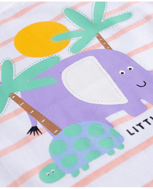 Babyhug Cotton Knit Half Sleeves Striped T-Shirt with Jungle Theme Print - Multicolor