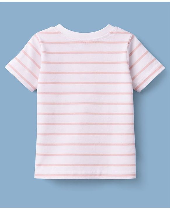 Babyhug Cotton Knit Half Sleeves Striped T-Shirt with Jungle Theme Print - Multicolor
