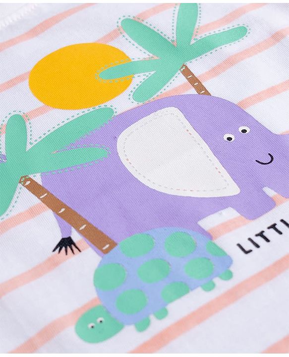 Babyhug Cotton Knit Half Sleeves Striped T-Shirt with Jungle Theme Print - Multicolor