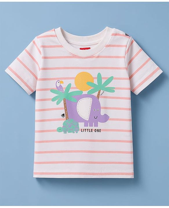 Babyhug Cotton Knit Half Sleeves Striped T-Shirt with Jungle Theme Print - Multicolor