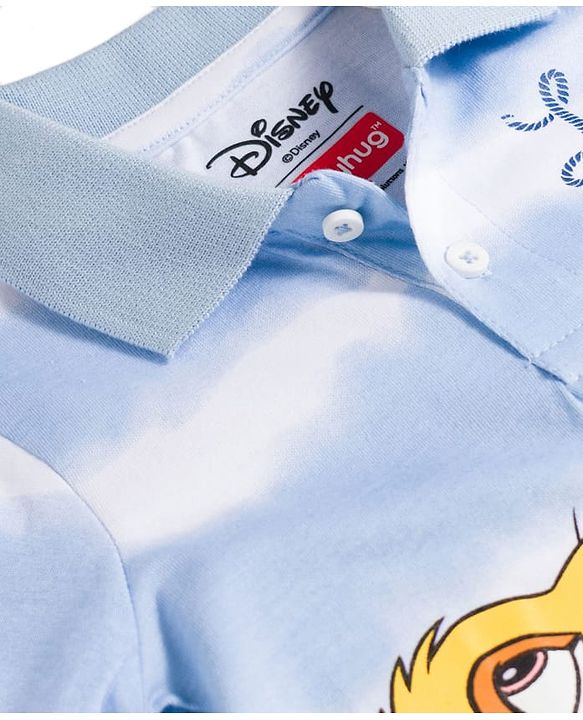 Babyhug Disney Single Jersey Knit Half Sleeves Striped Polo T-Shirt with Lion King Graphic - Blue
