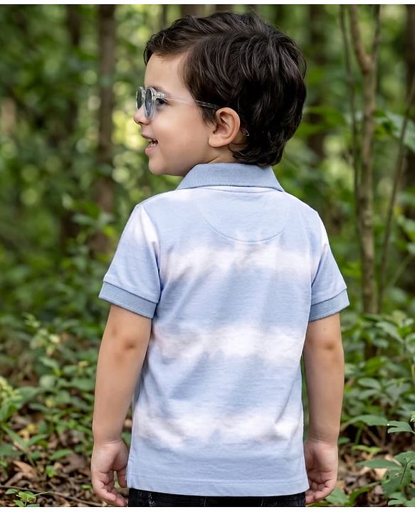 Babyhug Disney Single Jersey Knit Half Sleeves Striped Polo T-Shirt with Lion King Graphic - Blue