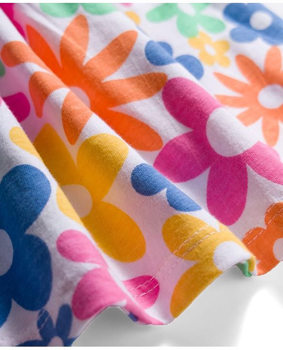 Babyhug 100% Cotton Knit Sleeveless Floral Printed Frock With Bloomer & Headband - Multicolour