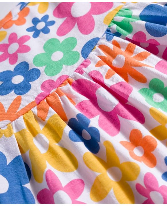 Babyhug 100% Cotton Knit Sleeveless Floral Printed Frock With Bloomer & Headband - Multicolour