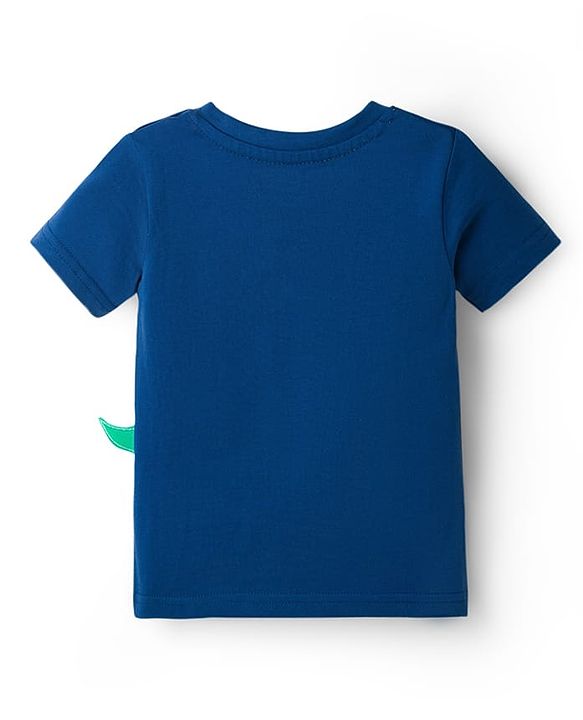 Babyhug Cotton Knit Half Sleeves T-Shirt With Dino Print & Applique - Navy Blue