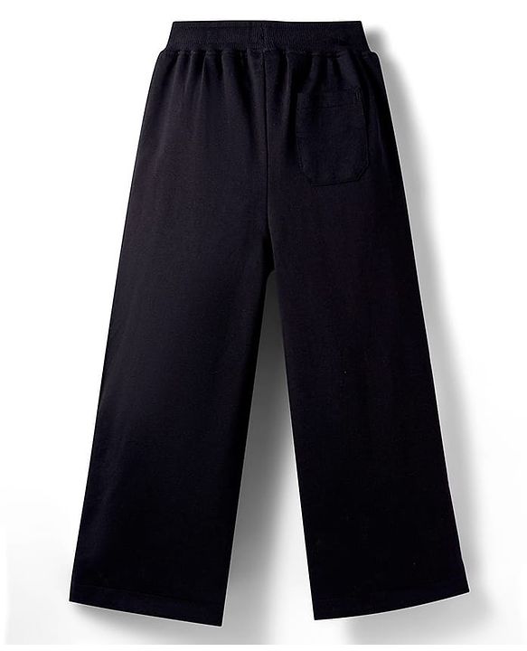 Pine Kids Knit Full Length Solid Track Pant with Tape & Button Detailing- Black