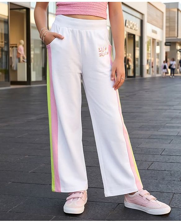 Pine Kids Knit Full Length Cut & Sew Track Pant with Life Style Print - White