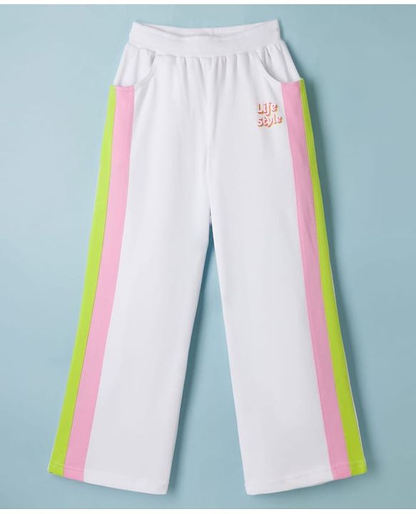Pine Kids Knit Full Length Cut & Sew Track Pant with Life Style Print - White