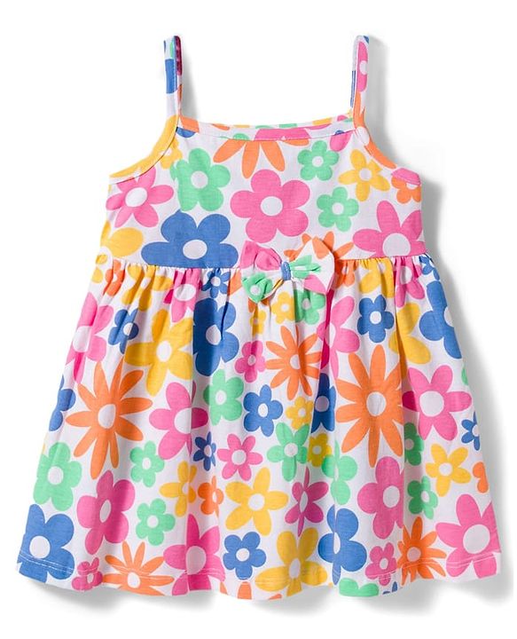 Babyhug 100% Cotton Knit Half Sleeves Floral Printed Frock With Inner Tee - Multicolour