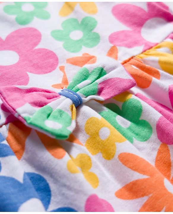 Babyhug 100% Cotton Knit Half Sleeves Floral Printed Frock With Inner Tee - Multicolour