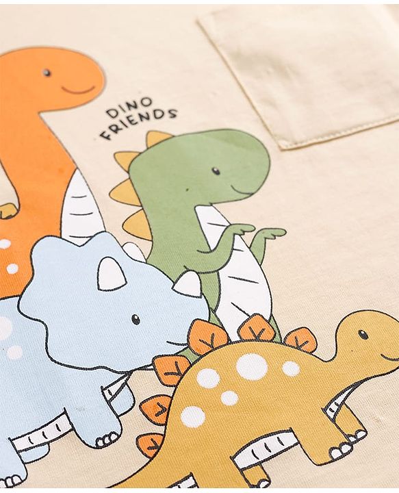 Babyhug Cotton Knit Half Sleeves T-Shirt With Dino Print - Multicolor