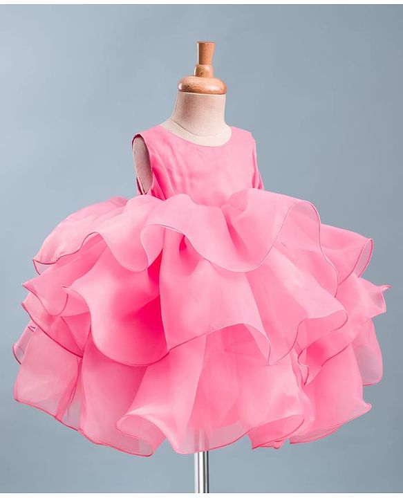 Babyhug Woven Sleeveless  Layered Glass Nylon Party Dress with Hairband - Light Pink