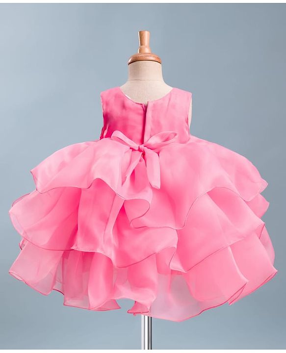 Babyhug Woven Sleeveless  Layered Glass Nylon Party Dress with Hairband - Light Pink