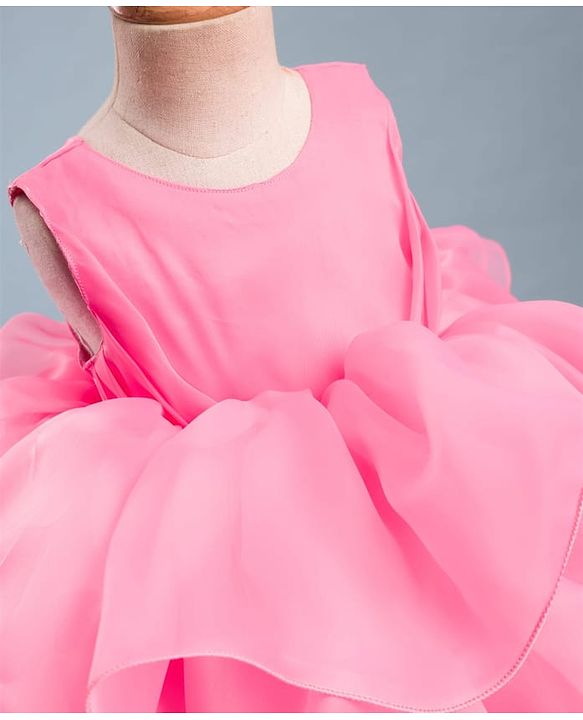 Babyhug Woven Sleeveless  Layered Glass Nylon Party Dress with Hairband - Light Pink