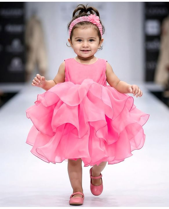 Babyhug Woven Sleeveless  Layered Glass Nylon Party Dress with Hairband - Light Pink