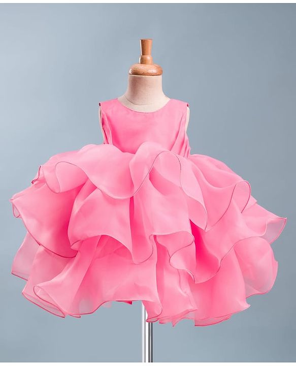Babyhug Woven Sleeveless  Layered Glass Nylon Party Dress with Hairband - Light Pink